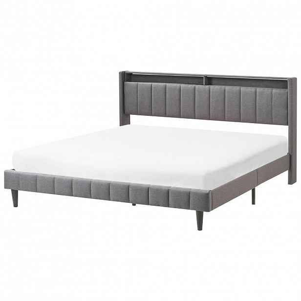 Beliani POSTEL s LED 180/200 cm Látka Tmavě šedá Beaulieu