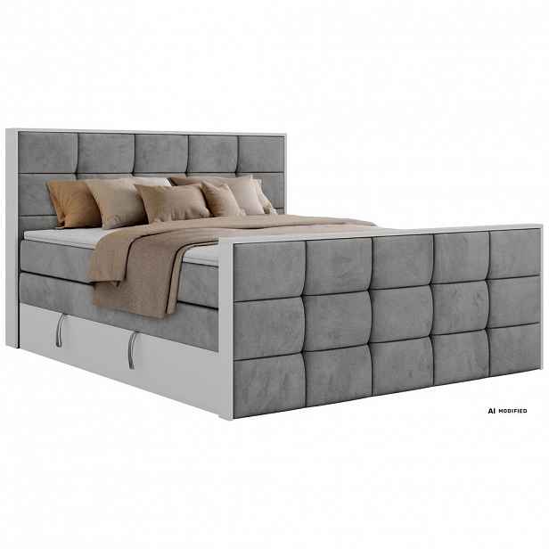 MKS POSTEL BOXSPRING ALVIT KING DUO 180/200 - Světle šedá Samet - Topper T25 - H4