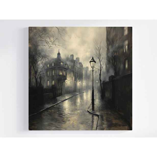 Obraz Na Plátně Plátno Mlha Londýn Dešť Ulice Lampy Tajemství 50x50
