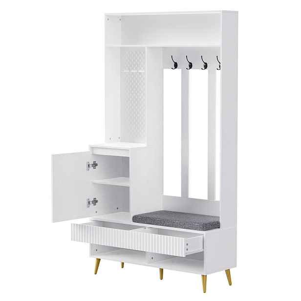 OKWISH PŘEDSÍŇOVÁ stěna 100/35/180 cm bílá z MDF s lavicí, háčky a úložným prostorem