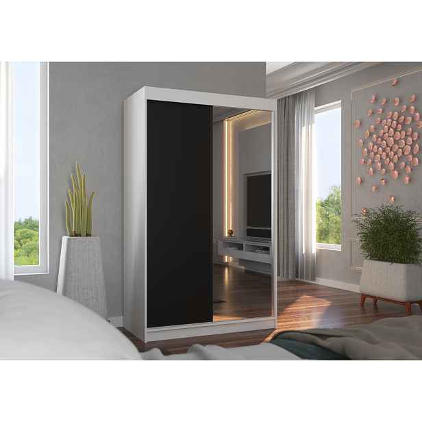 Šatní skříň s posuvnými dveřmi 120 cm EABRIA - bílá / černá