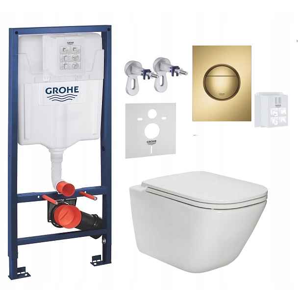 7v1 Wc Set Stelaz Grohe Wc Mísa Rim Roca Gap Tlačítko Zlaté