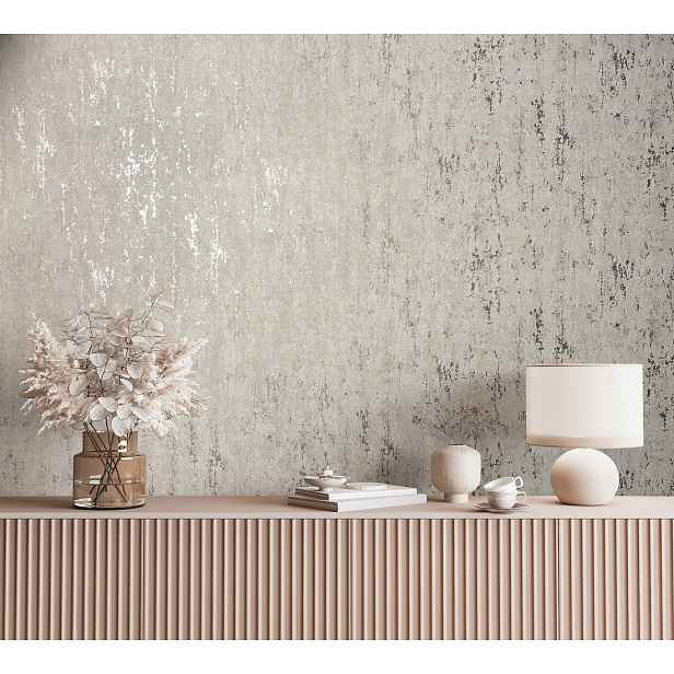 Béžová vinylová tapeta s efektem oděrek Beton