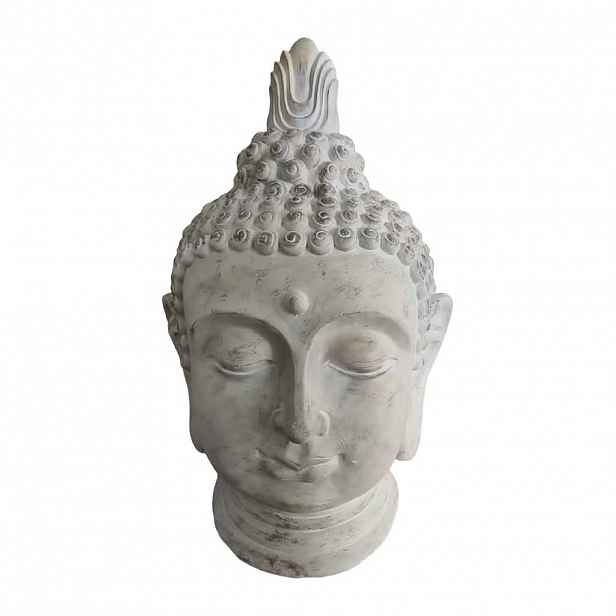 Relaxdays SOCHA Béžovošedá hlava Buddhy polyresin vzhled kamene odolná vůči počasí 78 cm