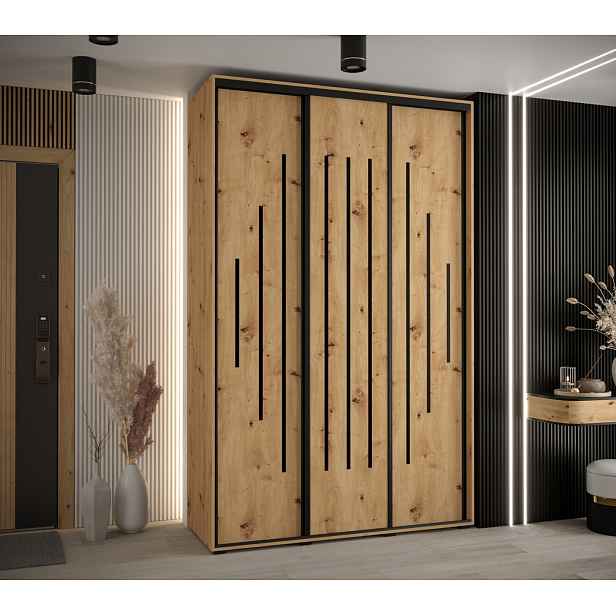Šatní skříň YVONA 12 - 150/60 cm, dub artisan / černá