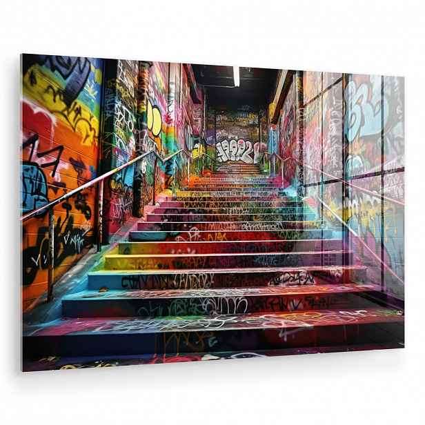 MuchoWow OBRAZ NA AKRYLOVÉM SKLE Schody - Graffiti - Barvy - Umění 90x60 cm