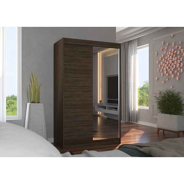 Šatní skříň s posuvnými dveřmi 120 cm EABRIA - tmavě hnědá