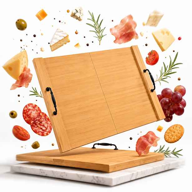 Skládací bambusová poklice na sporák 76 x 56 cm Dřevěná deska XL 2v1
