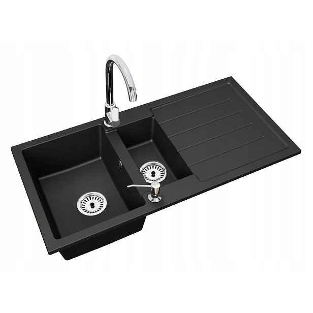 Kuchyňský Granitový Dřez 1,5 Komory Baterie Deco Dávkovač