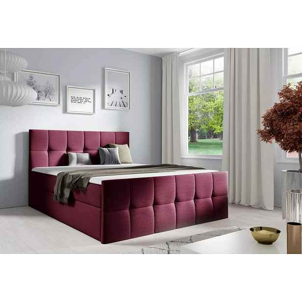 Manželská postel CHLOE - 140x220, červená + topper ZDARMA
