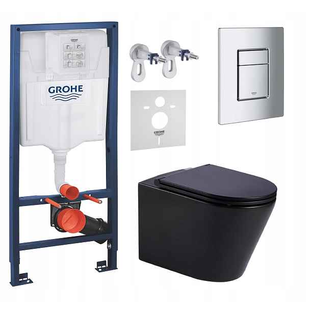 Podomítkový Wc set Grohe s mísou Jess černá a tlačítkem Chrom Fresh