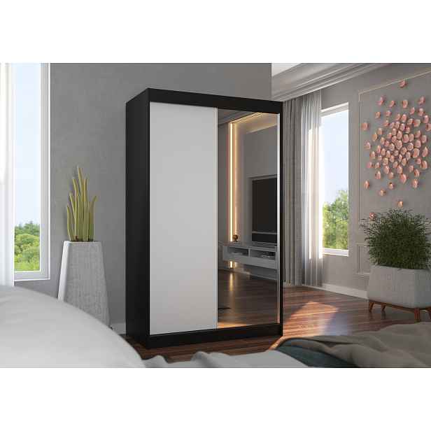 Šatní skříň s posuvnými dveřmi 120 cm EABRIA - černá / bílá