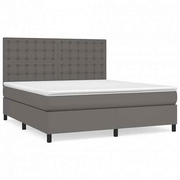 vidaXL Box spring postel s matrací šedá 160x200 cm umělá kůže