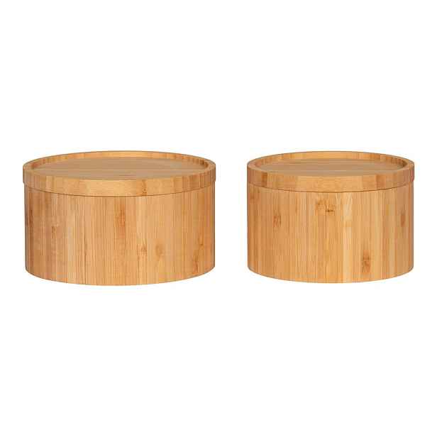 Bambusové úložné boxy v sadě 2 ks s víkem/dekorativní v přírodní barvě ø 15x8 cm Chefalu – House Nordic