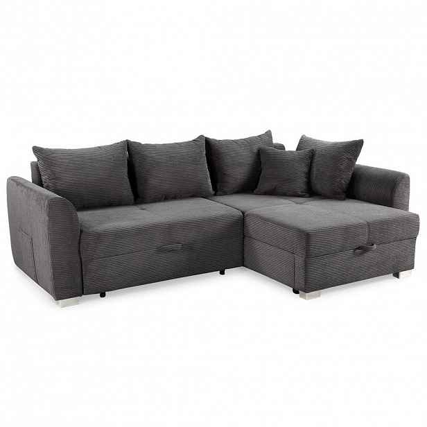 luma-home ROHOVÁ POHOVKA s funkcí rozkládání a úložným prostorem, 236 × 160 × 81 cm (Š×H×V), ležecká plocha 142 × 202 cm, manšestr tmavě šedý / 15202