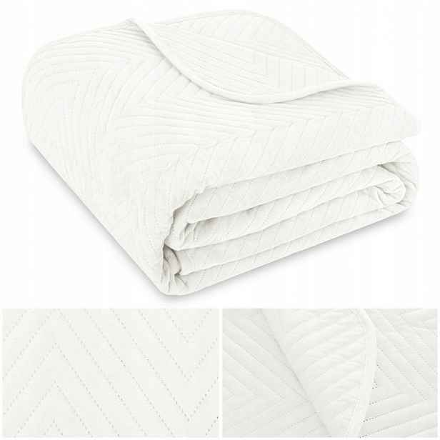 Přikrývka na postel gauč 200x220 Velurová velvet prošívaná kapa Caden Bílá