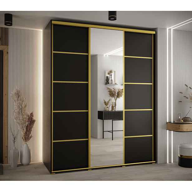 Šatní skříň ASIRI 5 - 190/60 cm, černá / zlatá