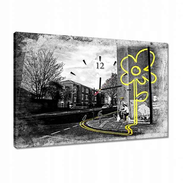 Hodiny 60x40 Banksy žlutý květ