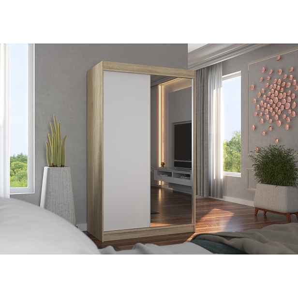 Šatní skříň s posuvnými dveřmi 120 cm EABRIA - dub sonoma / bílá