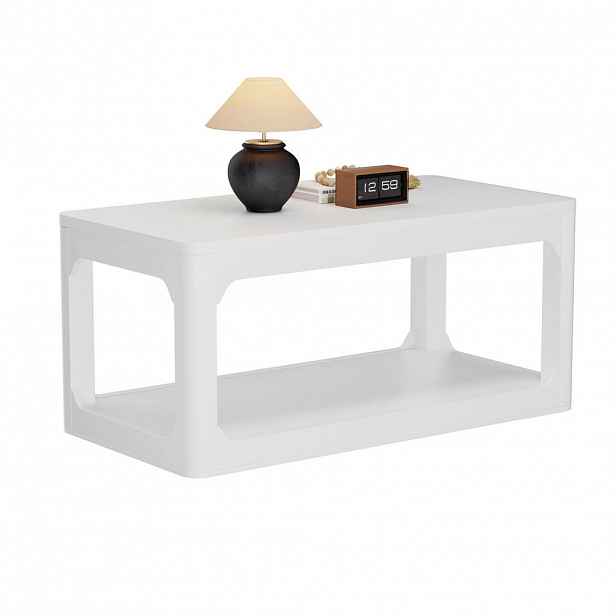 STILVORA KONFERENČNÍ STŮL v bílé barvě se 2 policemi a 3cm silnou deskou do obývacího pokoje a ložnice, 100×50×44,5 cm