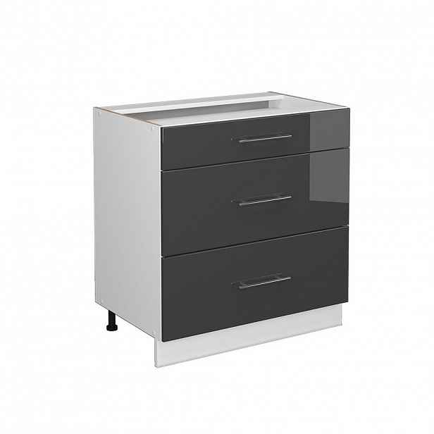 Vicco SKŘÍŇKA DO KOUPELNY Fame-Line Antracitový vysoký lesk 80 x 82 cm se 3 zásuvkami, bez pracovní desky