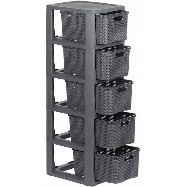 Branq Koupelnový regál Rattan 5 x koše komoda, sloupek, skříňka