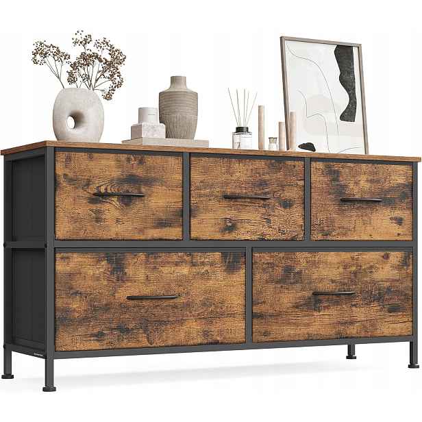 Songmics Látková komoda 5 zásuvek 98,8 x 30 x 52,2 cm černohnědá
