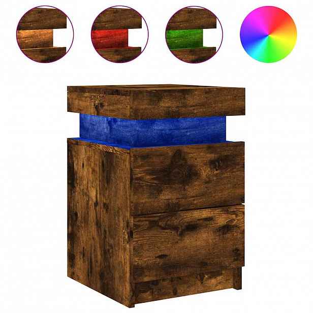 vidaXL Noční stolek s LED osvětlením kouřový dub 35 x 39 x 55 cm