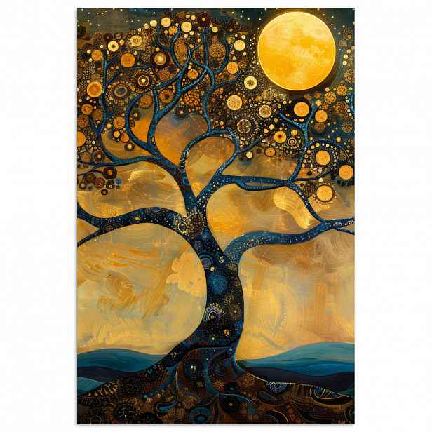 MuchoWow PLAKÁT Strom - Měsíc - Květiny - Zlato - Umění 20x30 cm