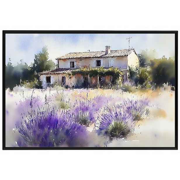 Plakát Rámeček Hliníkový Krajina Vesnice Francie Dům Vila Zahrada Levandule 60x40