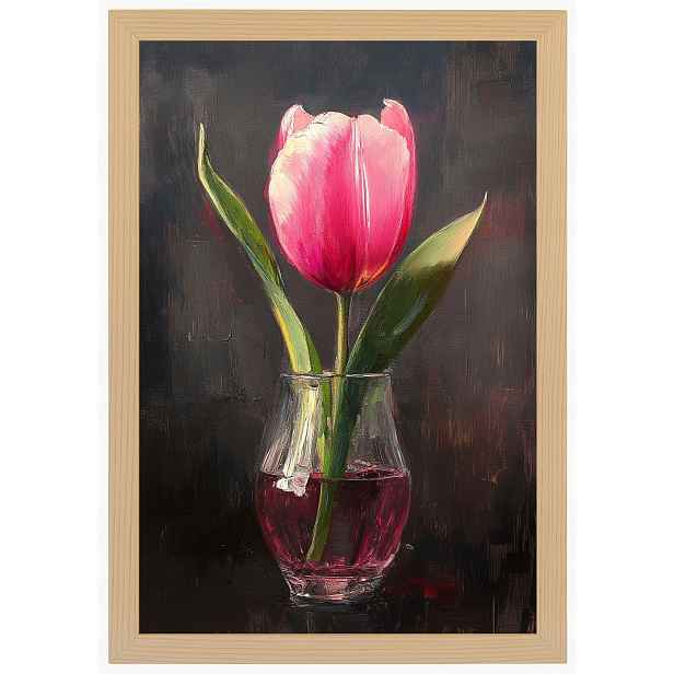 Plakát Rámeček Dřevo Olej Dekorace Příroda Květ Růžový Tulipán 40x60