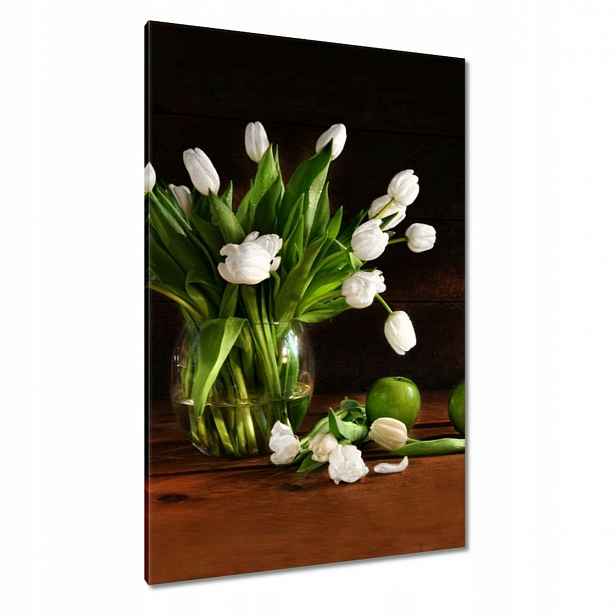 Obrazy 80x120 Bílé tulipány Tmavé pozadí
