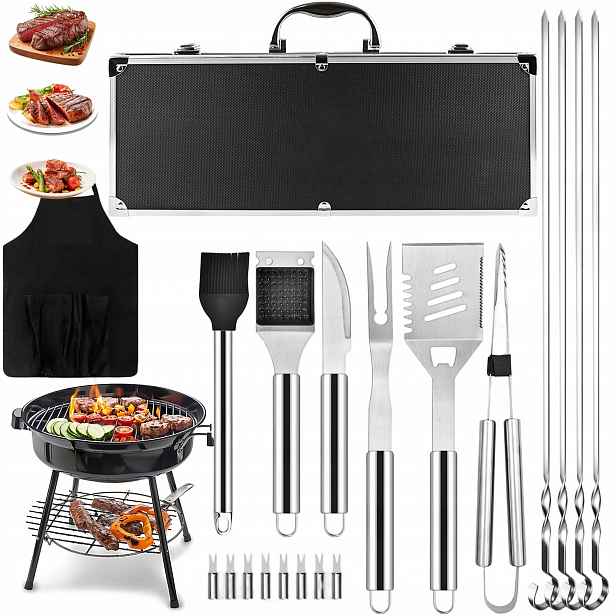 Sada Grilovacích Příborů Bbq Příslušenství 21 Ks Nerezová Ocel Pro Kempování