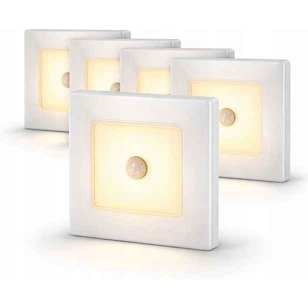 Adakat 5-balení Led schodišťových světel, senzor pohybu, teplá bílá barva 3000K