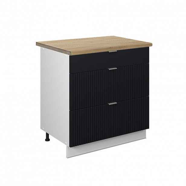 Vicco SPODNÍ SKŘÍŇKA KUCHYŇSKÉ LINKY Fame-Line Černý pruhovaný 80 cm se 3 zásuvkami, PD Dub