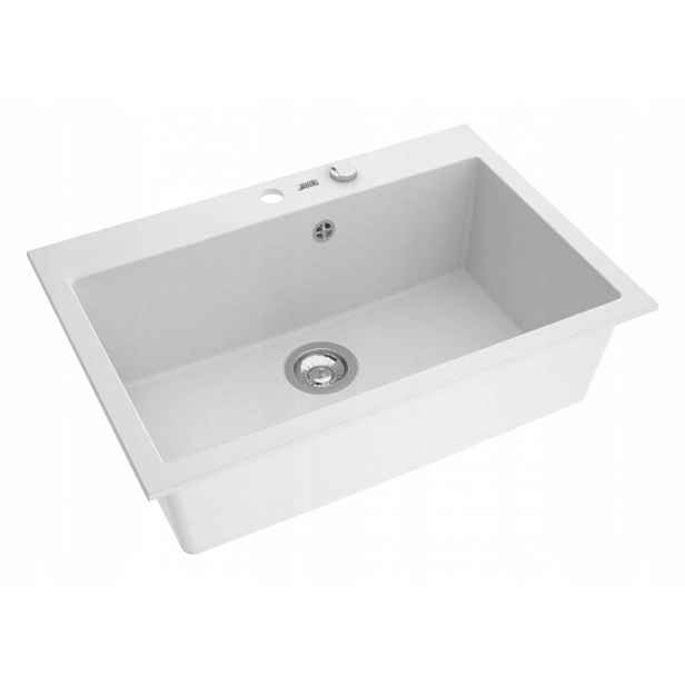 Granitový Dřez jednokomorový 73x50 bílý Velký V Sadě Se Sifonem