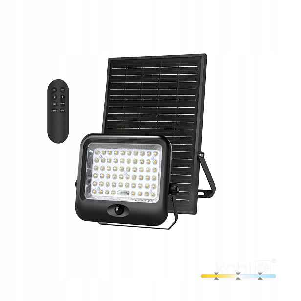 Led solární reflektor 20W 3cct 2500lm senzor pohybu dálkový ovladač ip65 Kobi