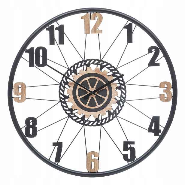 Nástěnné Hodiny Loftové Kovové Ø 65 CM Černé Bateriové