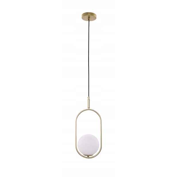 Závěsná lampa z mosazi, skleněná, bílá, ozdobná koule do ložnice Candellux