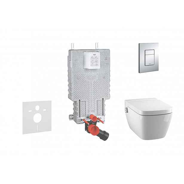 Grohe Uniset - Set předstěnové instalace, sprchovací toalety a sedátka Tece, tlačítka Skate Cosmo, Rimless, SoftClose, chrom 38643SET-KT