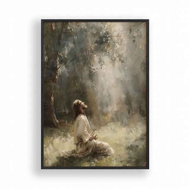 Obraz Modlící se Ježíš Plakát Rámeček Dřevěný Černý 30x42 cm