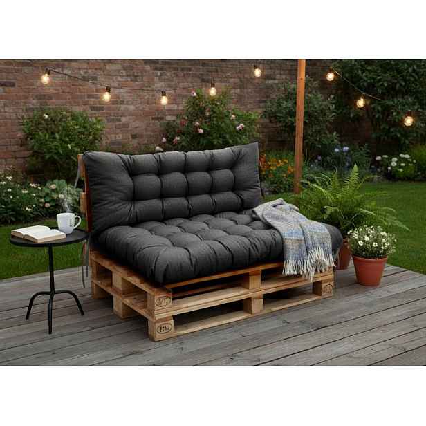 Paletové prošívané sezení PIETRO SET - sedák 120x80 cm, opěrka 120x40 cm, color 01 černá, Mybesthome mall VO