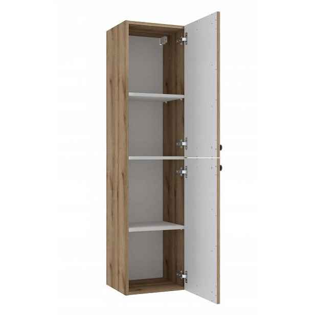 Koupelnový sloupek skříňka lamely závěsná rýhovaná praktická 140x35 cm dub