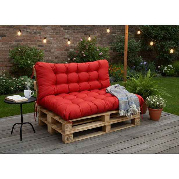 Paletové prošívané sezení PIETRO SET - sedák 120x80 cm, opěrka 120x40 cm, color 11 červená, Mybesthome mall VO