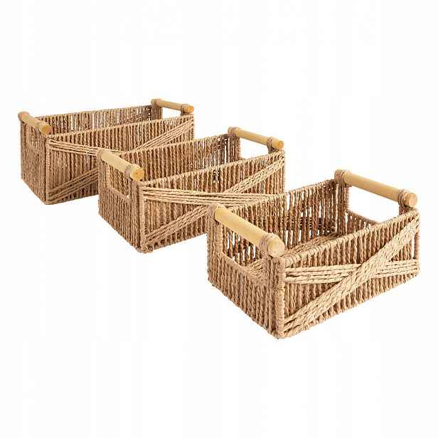 Dřevěné Úložné Boxy 3x Box S Uchem Dřevěný Košík