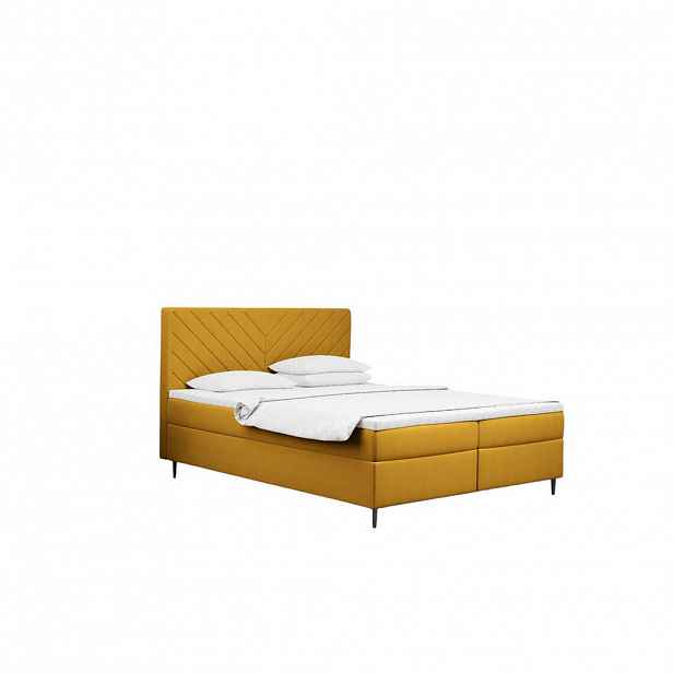 Kaiser Möbel KONTINENTÁLNÍ POSTEL s úložným prostorem, matrací a topperem RUGIA tkanina Velvet Žlutá 200x200 cm H2-Pocket