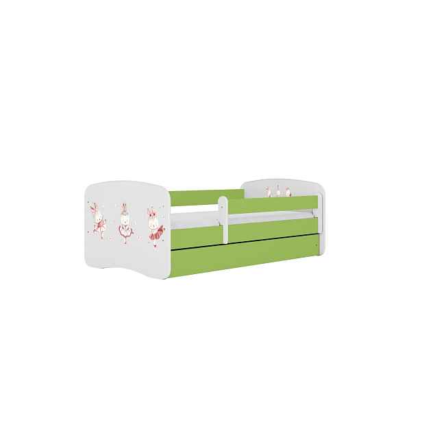Kocot kids Dětská postel Babydreams králíčci zelená, varianta 70x140, se šuplíky, bez matrace