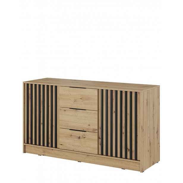 Komoda Nelly 3D, černé lamely, dub artisan
