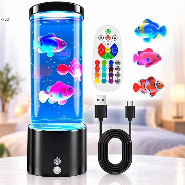 Noční Lampa Led Akvárium Měnící Barvy Rybičky Černá