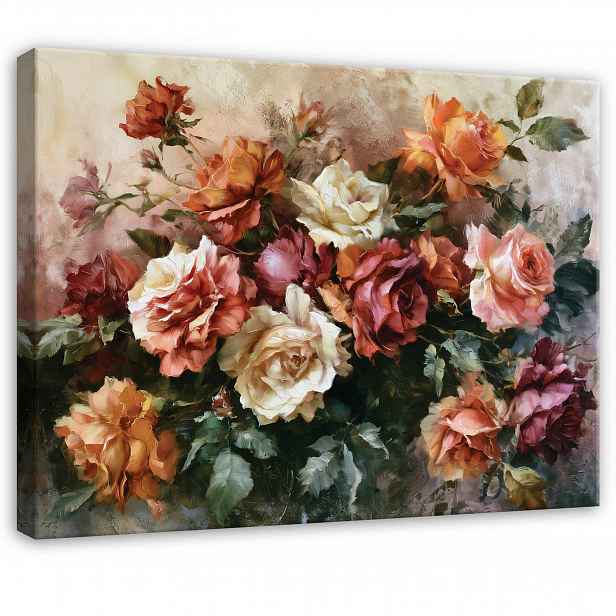 Obraz Květiny Glamour Pastelové Růže Do Ložnice Obývacího Pokoje Na Plátně 90x60